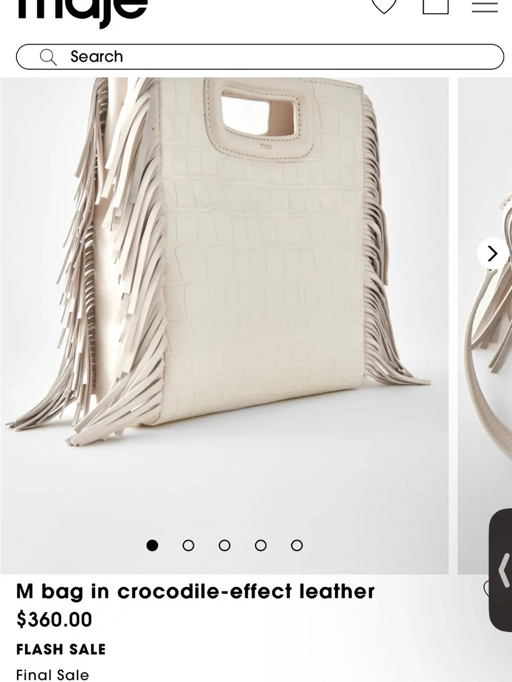 Maje Ivory Crocodile-Effect Fringe Tote